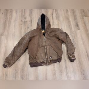 Berne Canvas Mens 2XL Tall  Brown Hooded Work Coat Insulated Well Loved Rough